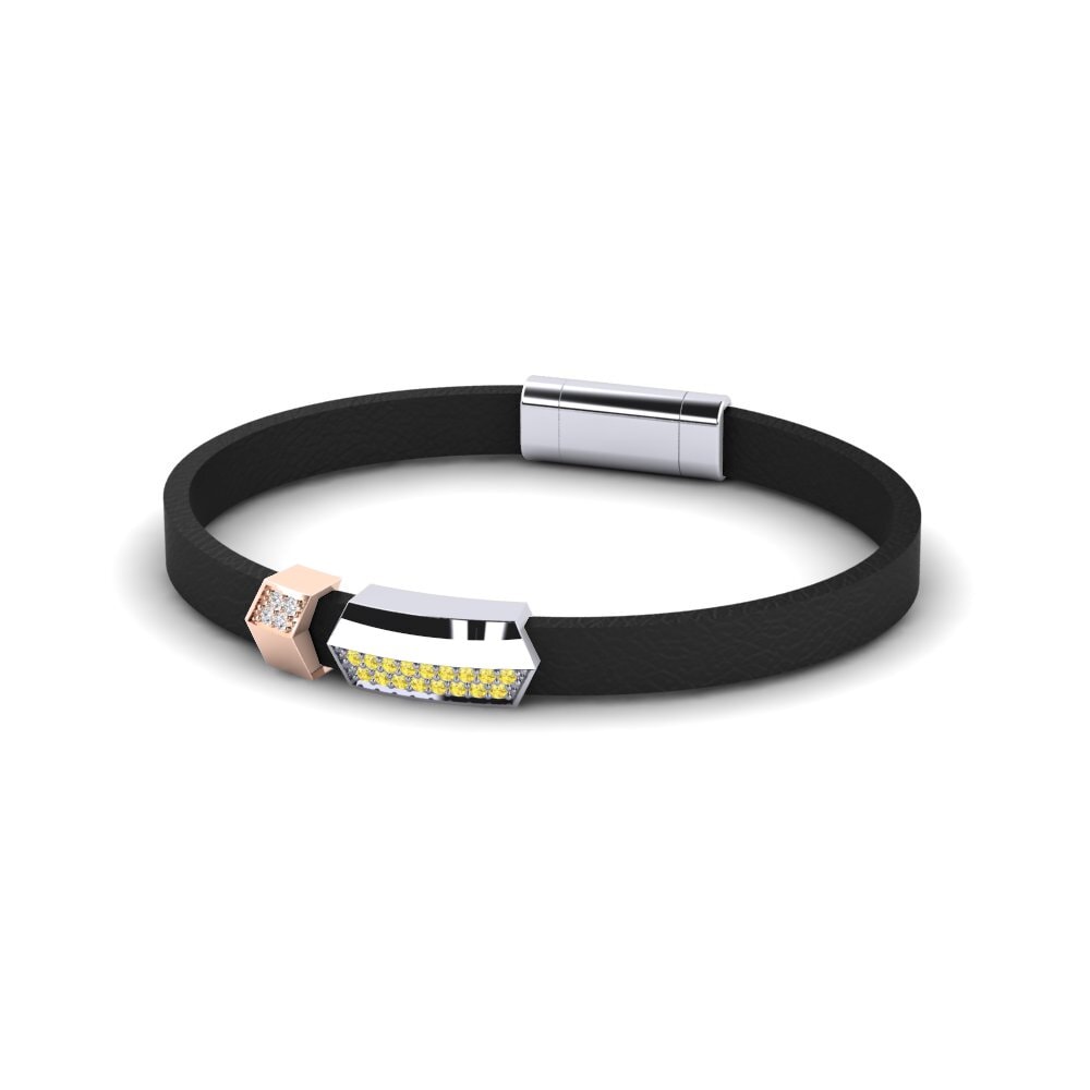 9ct White & Rose Gold Yellow Sapphire Men's Bracelet Hudson