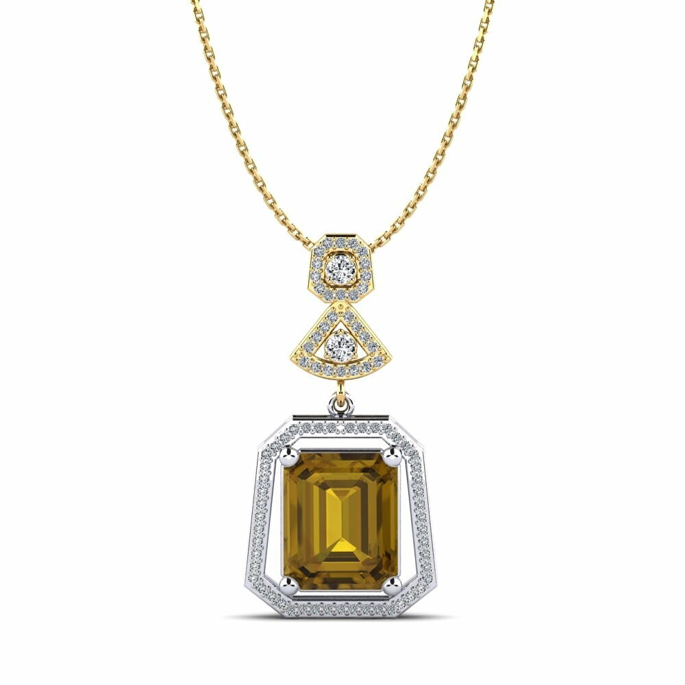 Dây chuyền Vàng Trắng-Vàng 9K Đá Zircon Nâu Big Stone