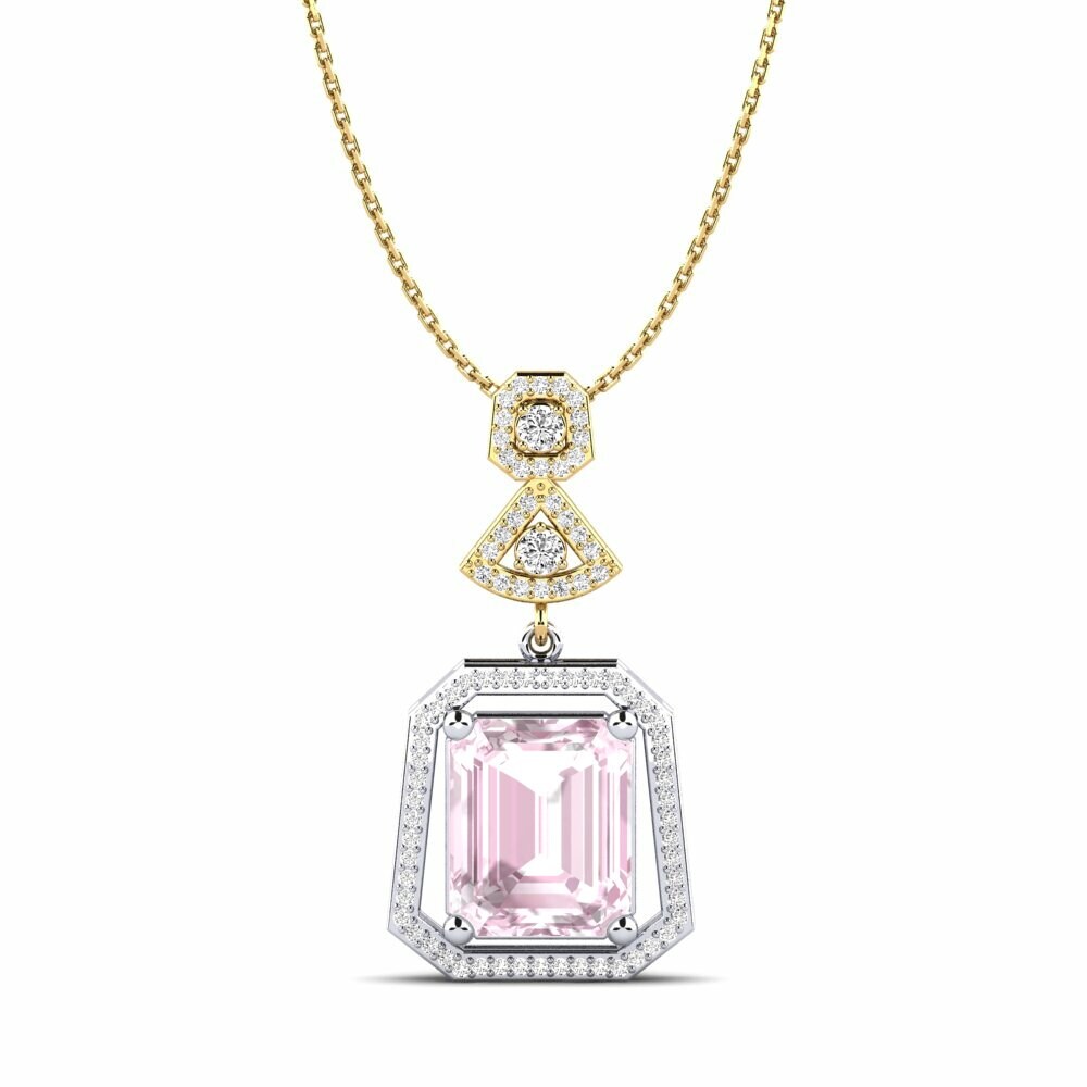 Vàng Trắng-Vàng 9K Đá Kunzite Mặt dây chuyền nữ Hue