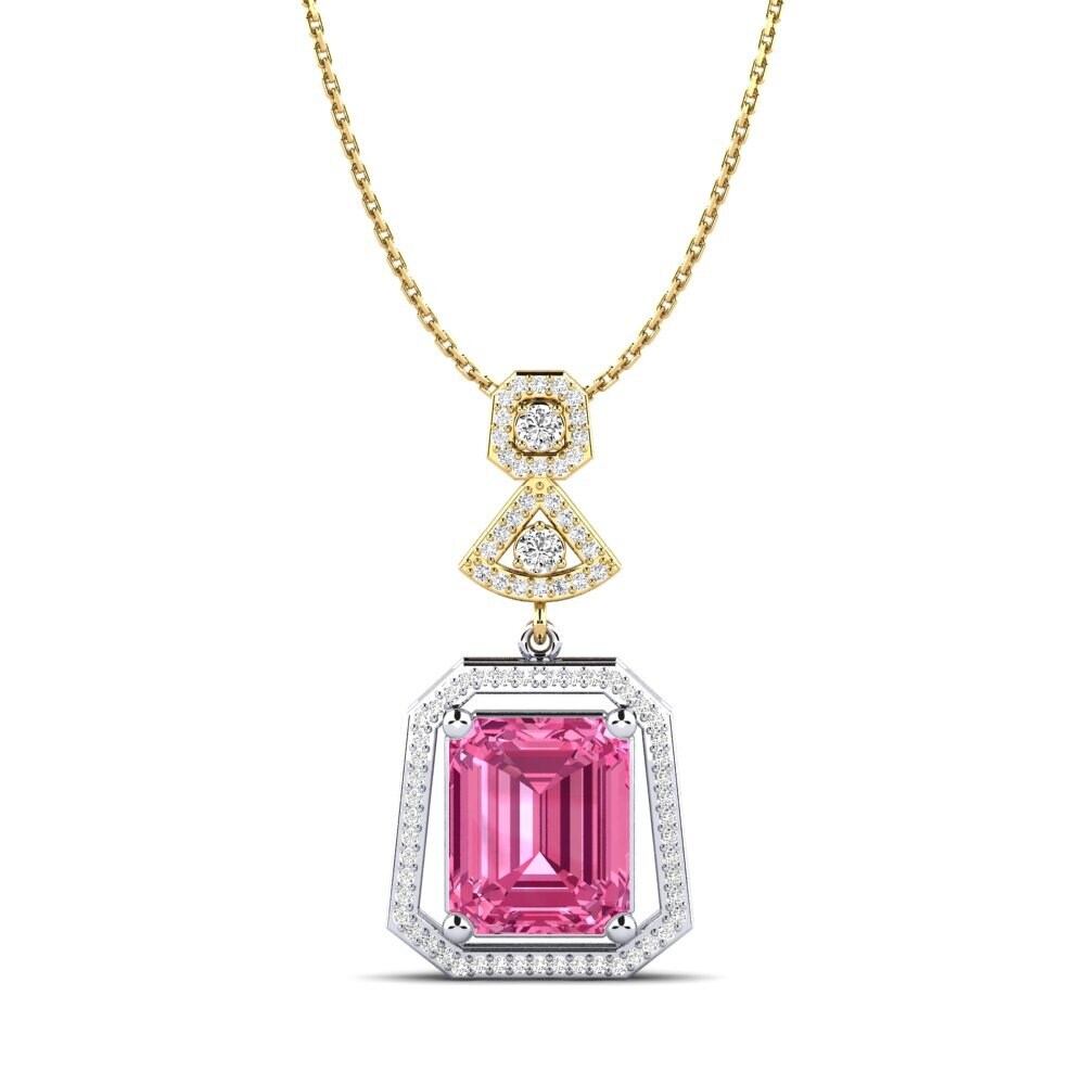 14k Oro Blanco & Amarillo Turmalina rosa Colgante de Mujer Hue