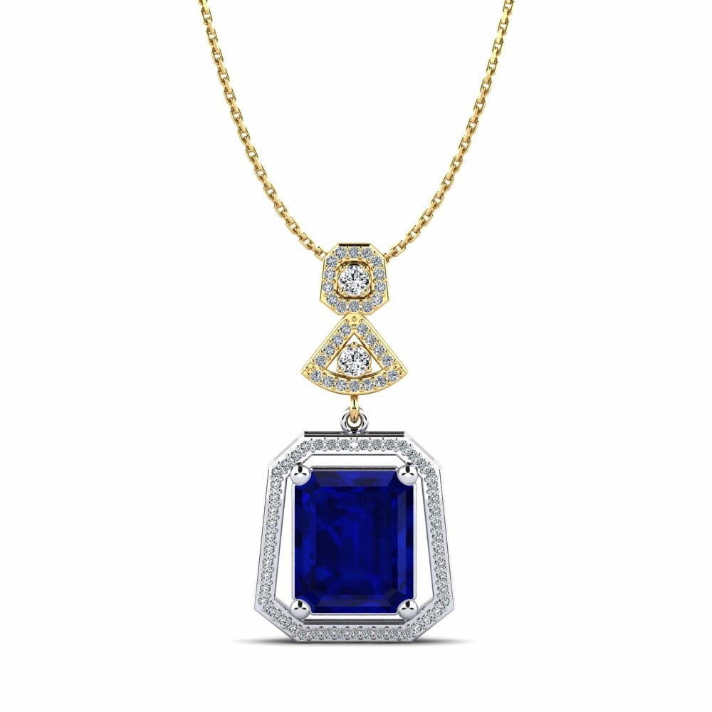 Dây chuyền Vàng Trắng-Vàng 9K Đá Sapphire Big Stone