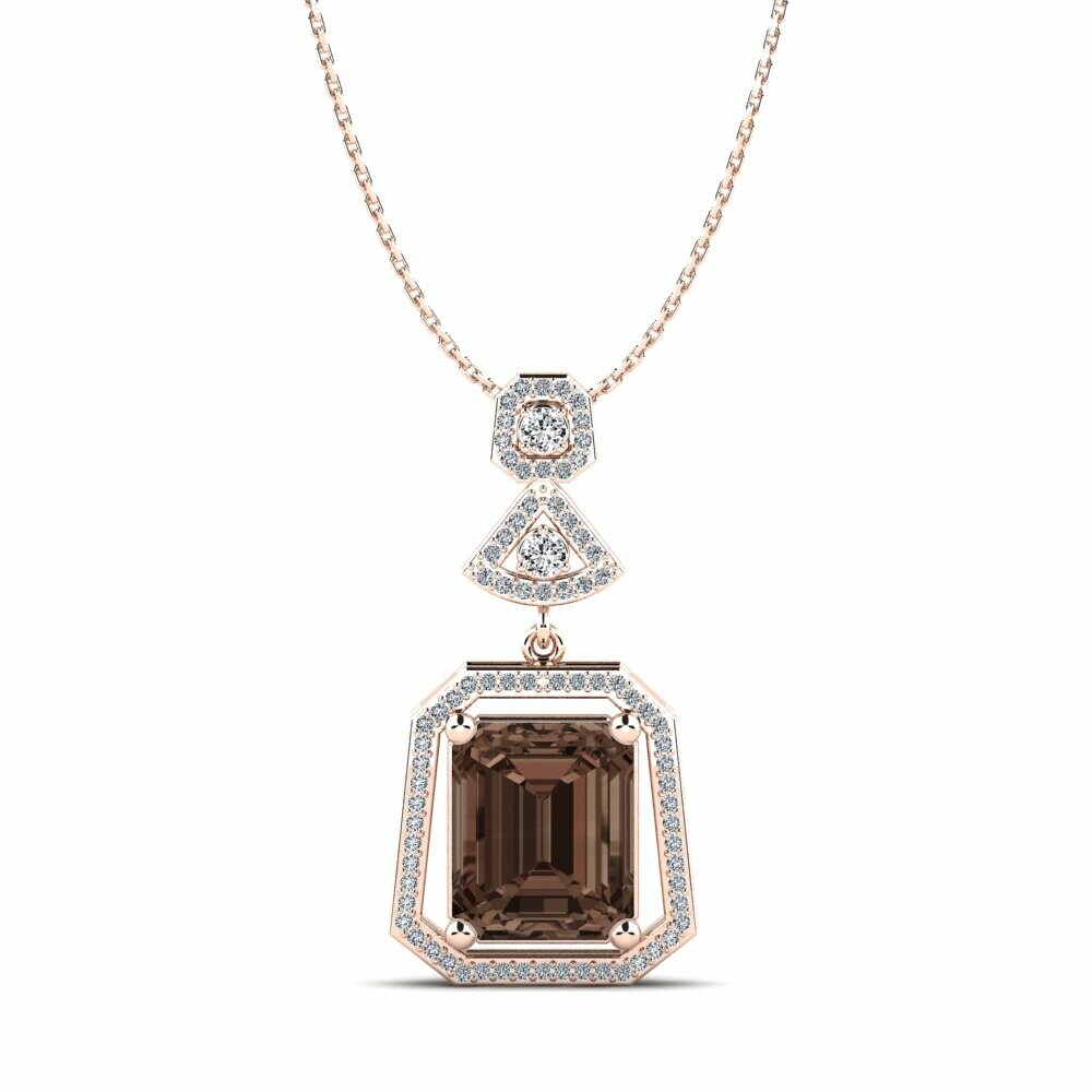 Dây chuyền Vàng Hồng 9K Đá Thạch Anh Khói Big Stone