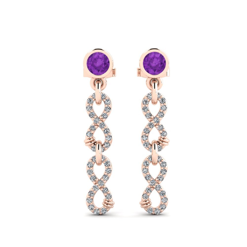 9ct Rose Gold Round Amethyst Women's Earring Huipu - B