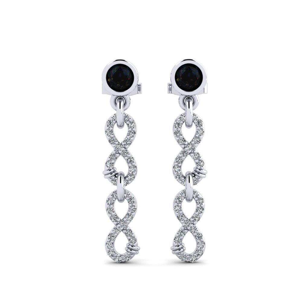 950 Platinum Black Opal Women's Earring Huipu - B