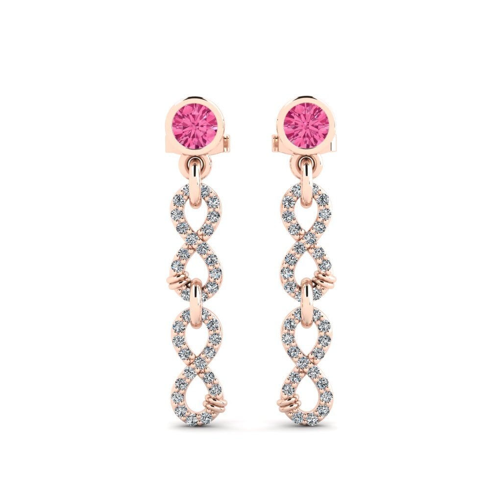 9ct Rose Gold Pink Tourmaline Women's Earring Huipu - B
