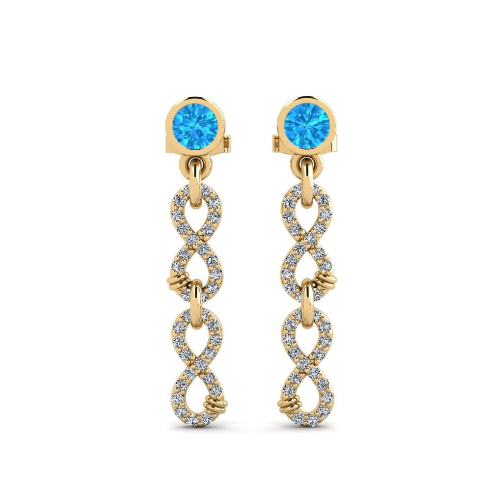 9ct Yellow Gold Blue Topaz Women's Earring Huipu - B