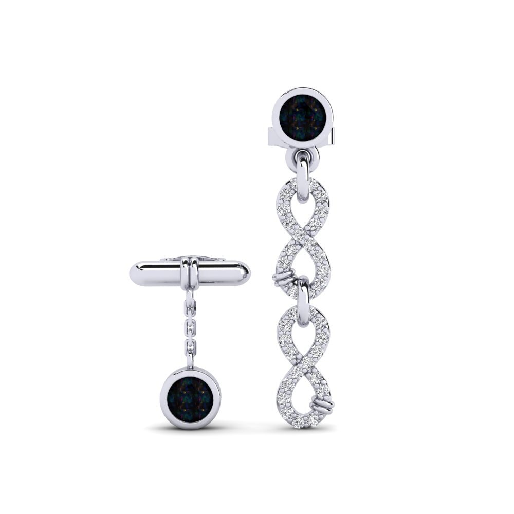 950 Platinum Black Opal Women's Earring Huipu Set