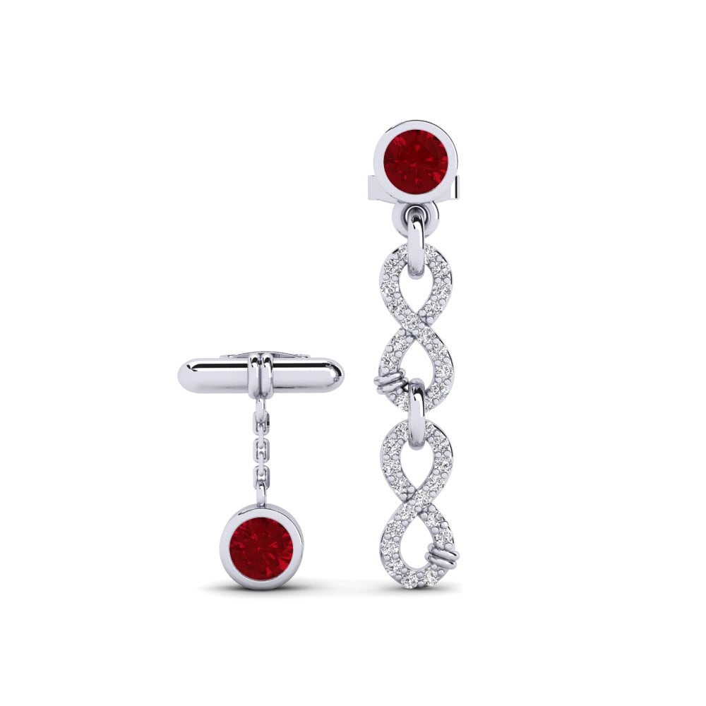 950 Platinum Red Zirconia Women's Earring Huipu Set