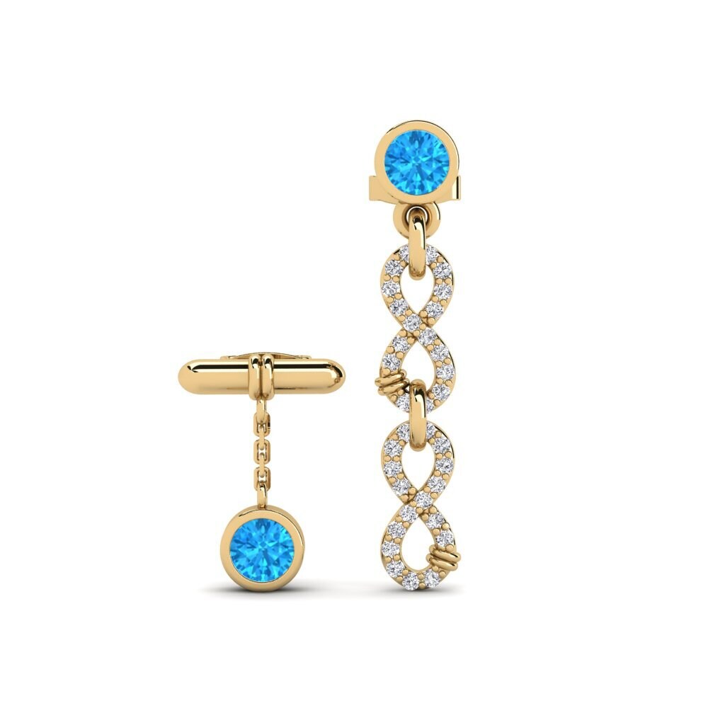 9ct Yellow Gold Blue Topaz Women's Earring Huipu Set