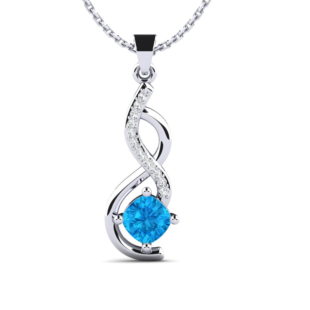 18ct White Gold Blue Topaz Women's Pendant Huldia