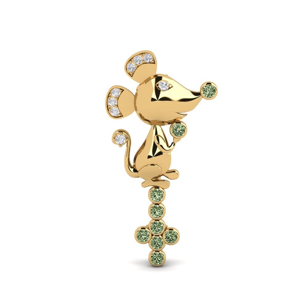 Gelbgold 375 Grüner Diamant Brosche Hyolin