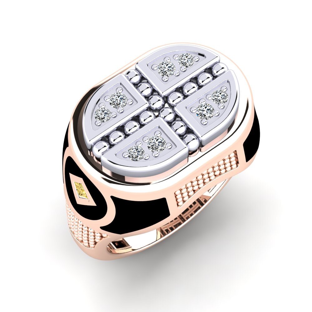 14ct Rose & White Gold Yellow Diamond Men's Ring Hysedra