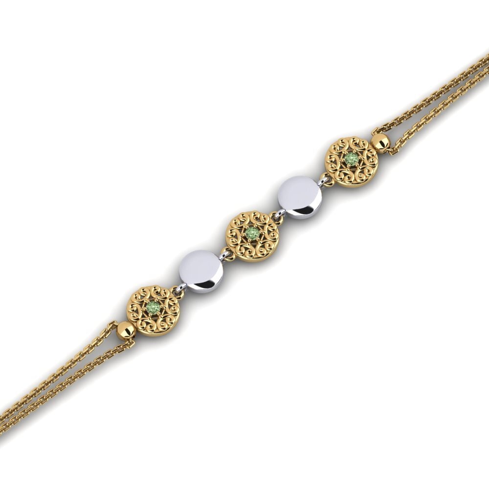 9ct Yellow & White Gold Green Diamond Women's Bracelet Iberian