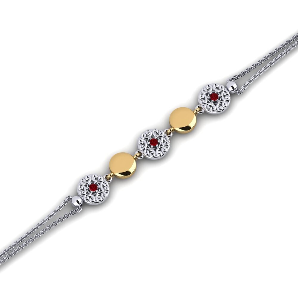 9ct White & Yellow Gold Red Zirconia Women's Bracelet Iberian