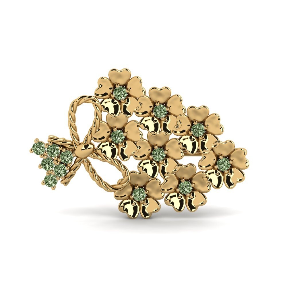 Gelbgold 375 Grüner Diamant Brosche Ichiko