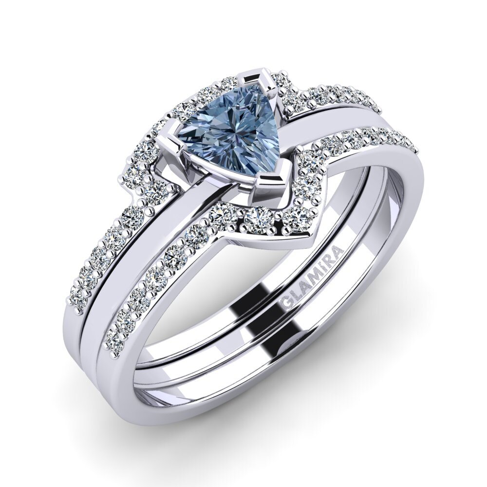 950 Platinum Blue Diamond Ring Idiom SET