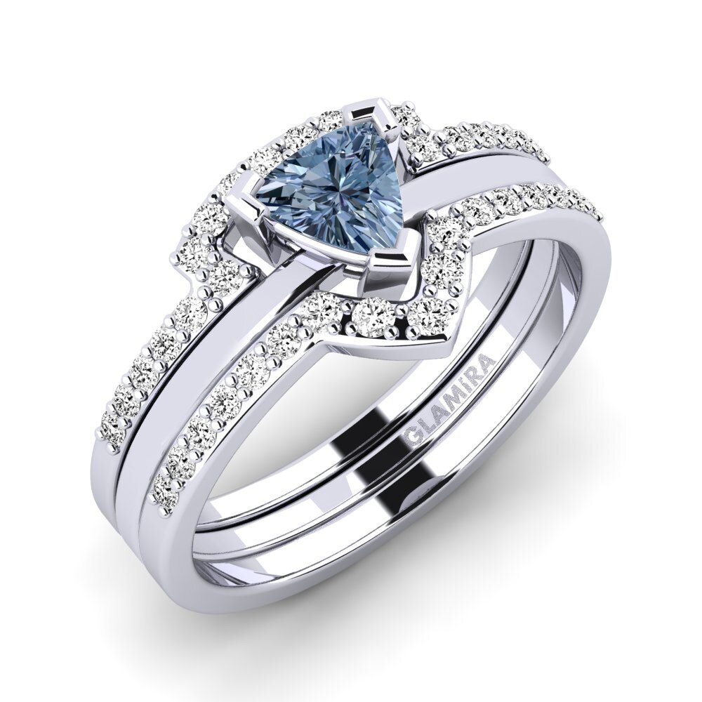 9k Oro blanco Trillón Circonita Anillo Idiom SET, image size:1000x1000