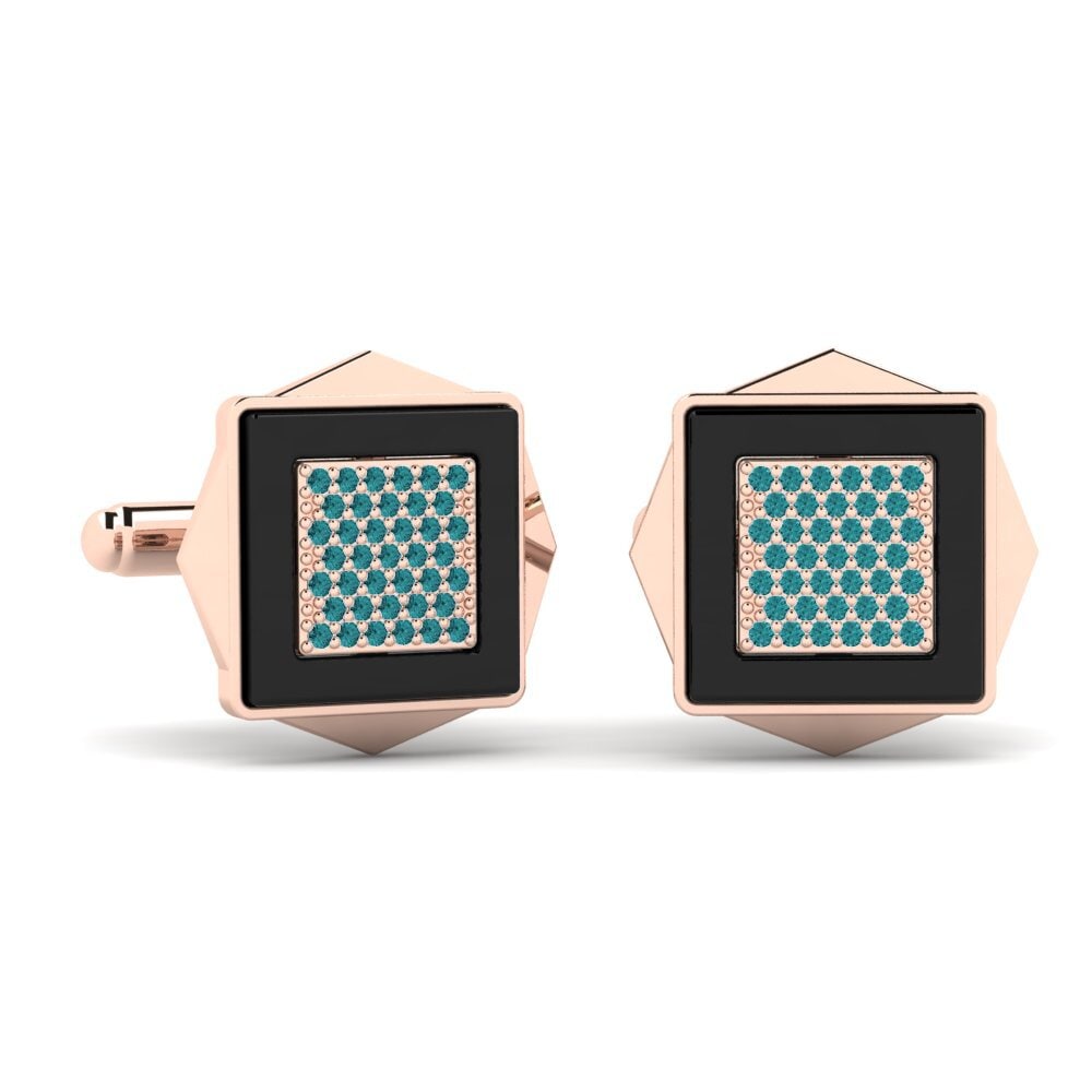 14ct Rose Gold Blue Diamond Cufflink Ignacio