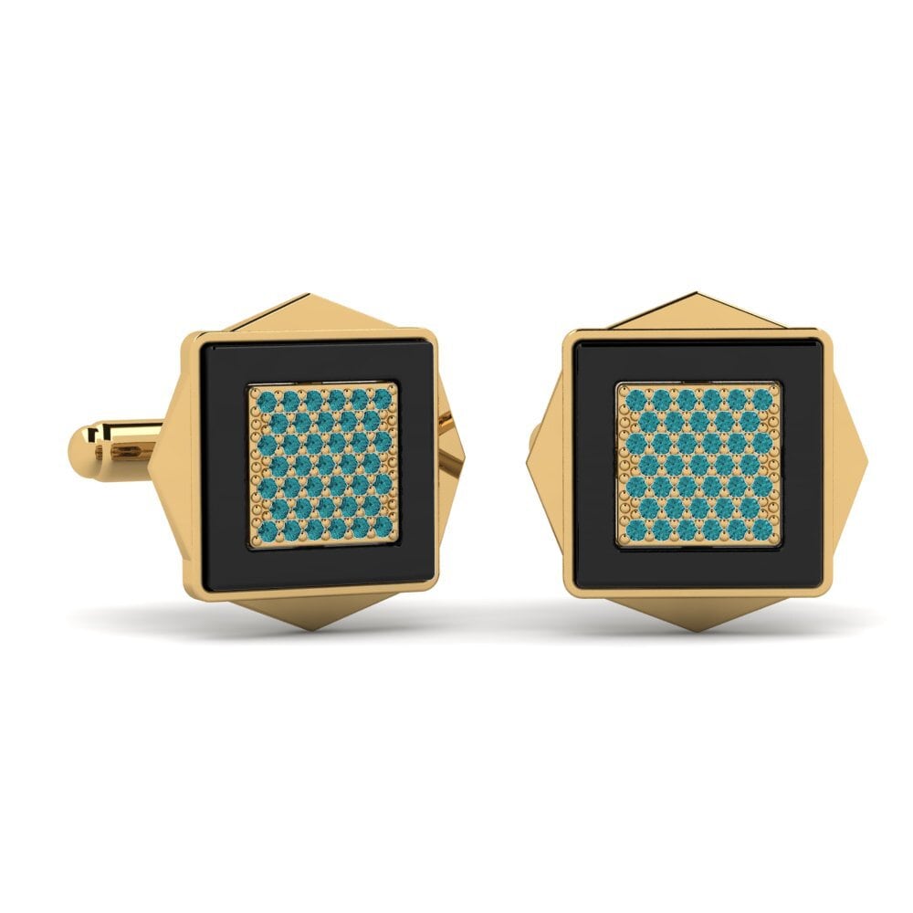 18ct Yellow Gold Blue Diamond Cufflink Ignacio
