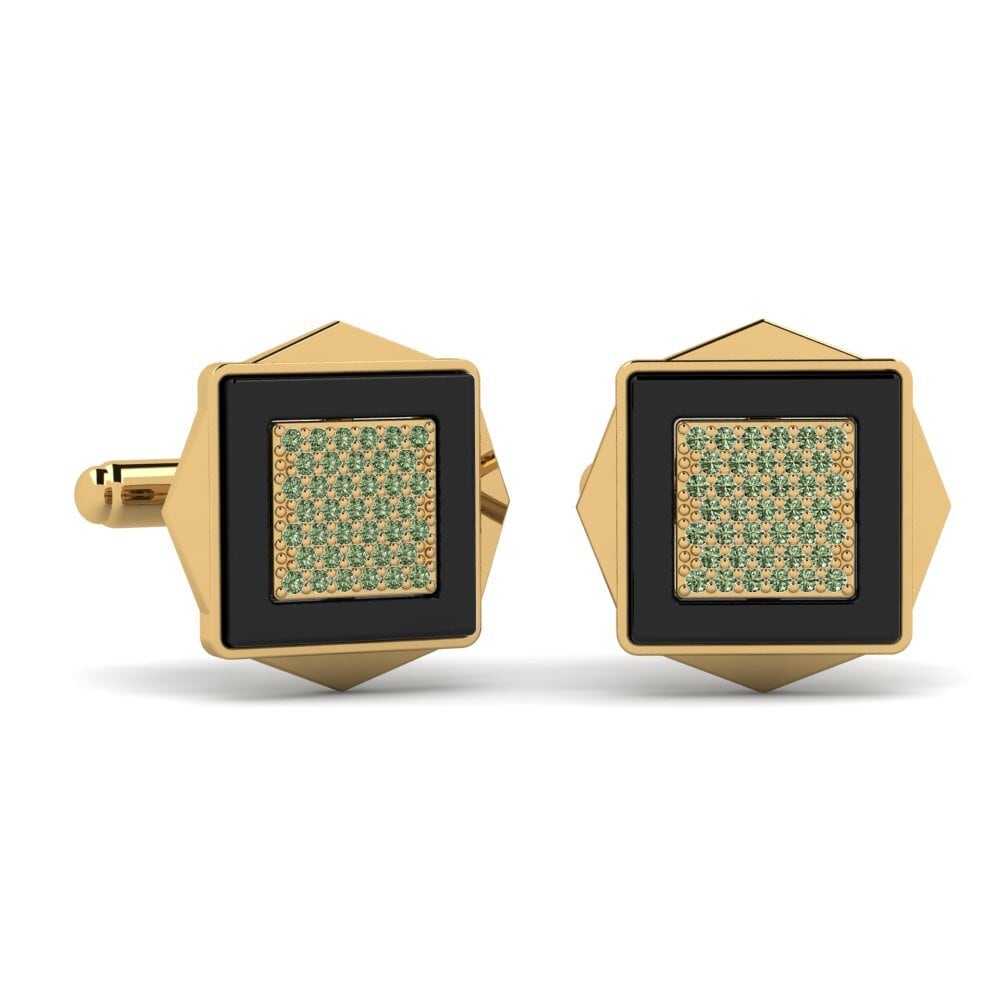 9ct Yellow Gold Green Diamond Cufflink Ignacio