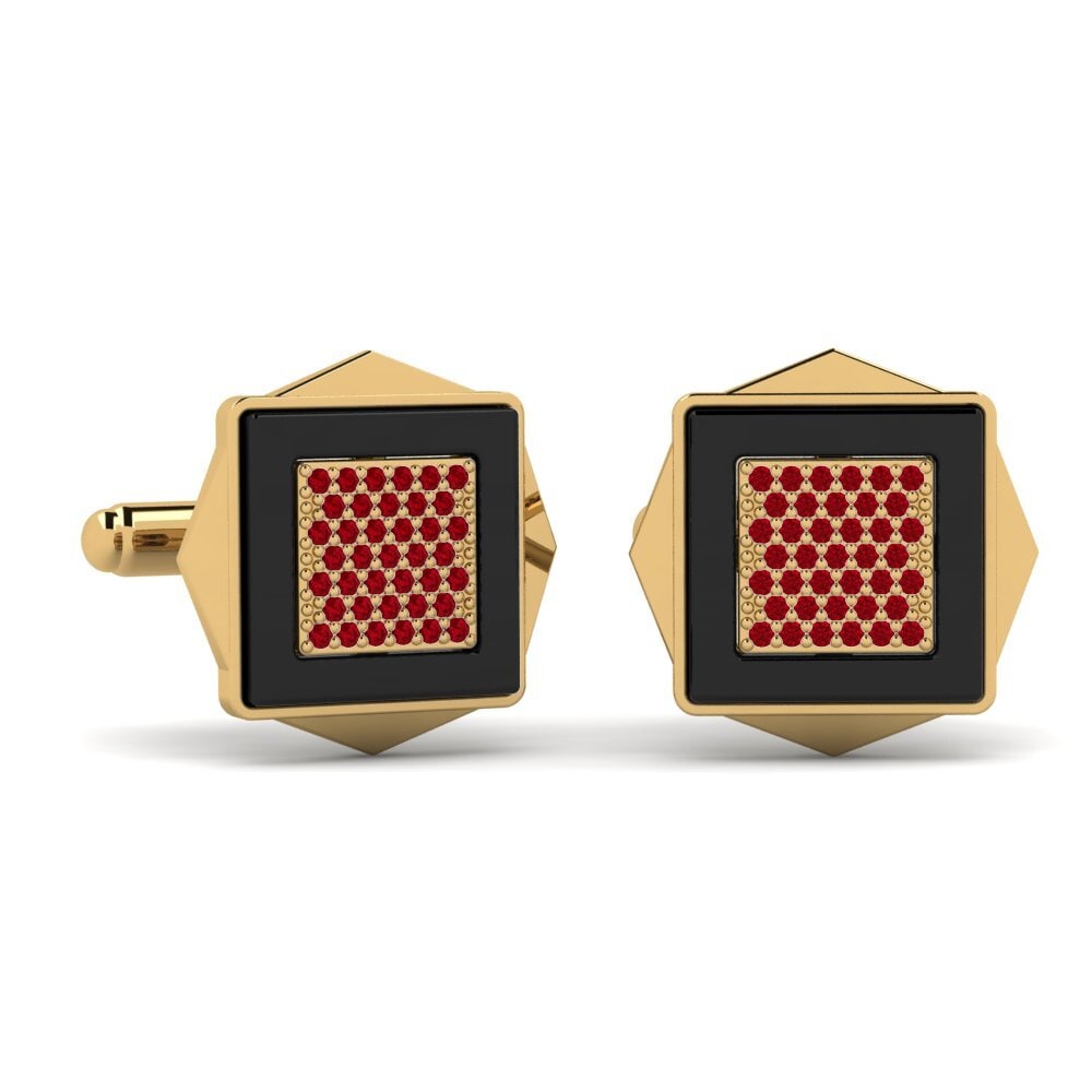 9ct Yellow Gold Red Zirconia Cufflink Ignacio