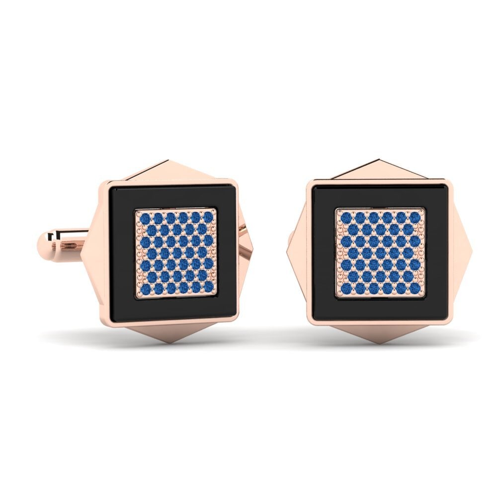 14ct Rose Gold Dark Blue Zirconia Cufflink Ignacio