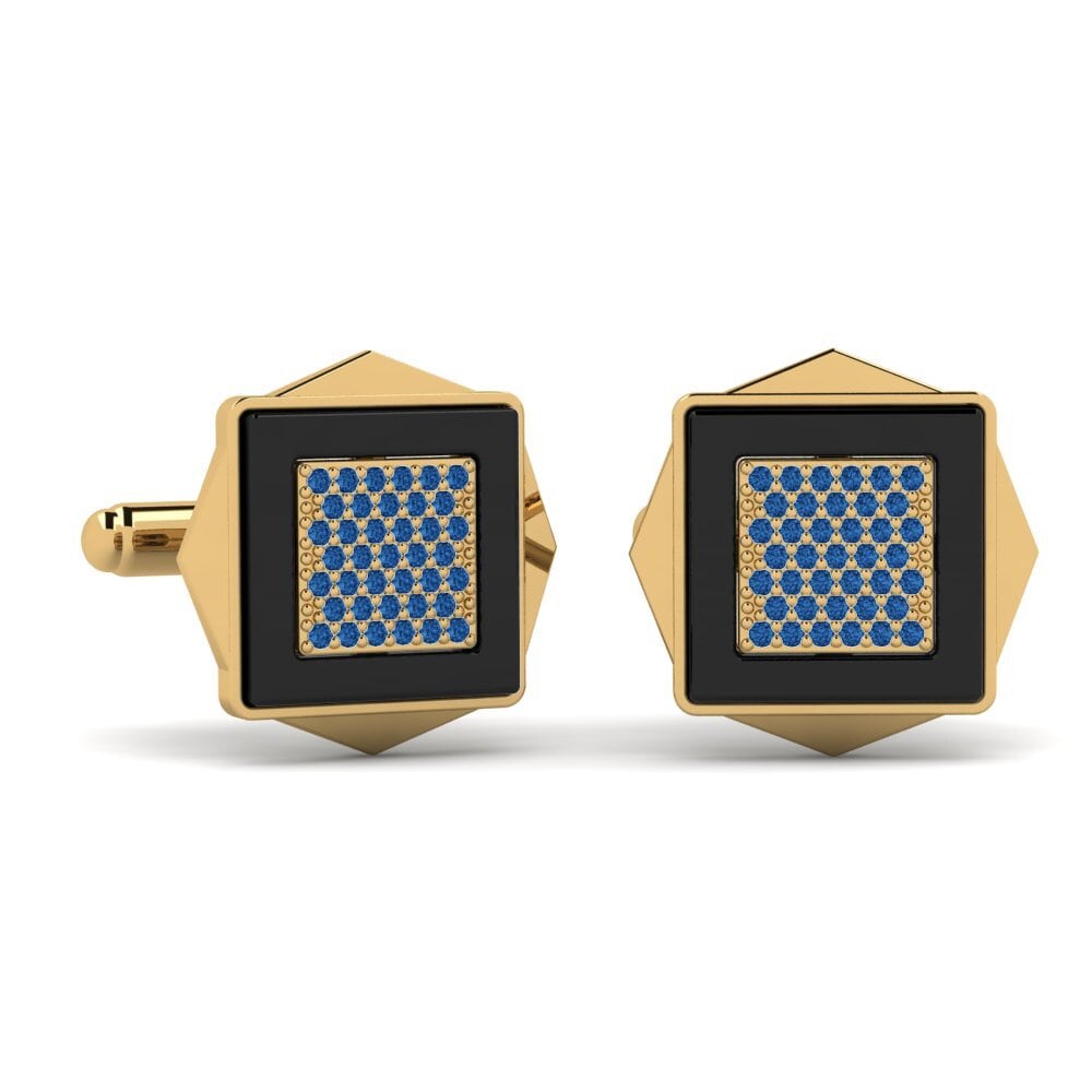 18k Oro Amarillo Circonita Azul Oscuro Gemelo Ignacio