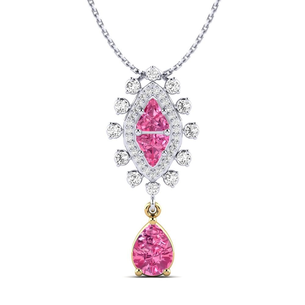 14k Oro Blanco & Amarillo Turmalina rosa Colgante de Mujer Ilana