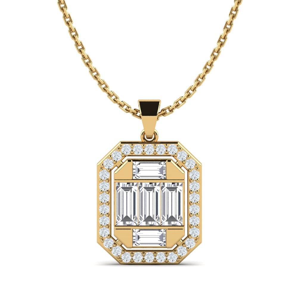 Pendentif Croix En Or Jaune Plaqué 14k Avec "diamant" Imitation 1.50 Ct Rond - Chaîne 45.7 Cm Ajustable - Neuf