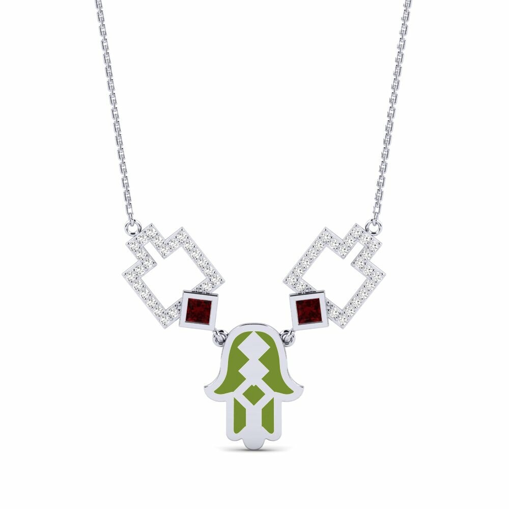 Palladium trắng Đá Garnet / Ngọc Hồng Lựu Dây chuyền nữ Imineti