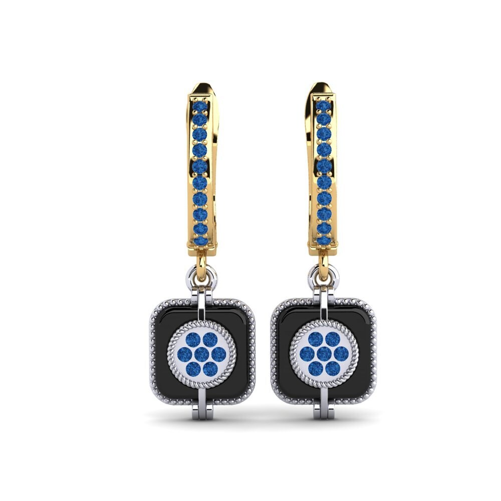 9ct Yellow & White Gold Dark Blue Zirconia Women's Earring Imogene