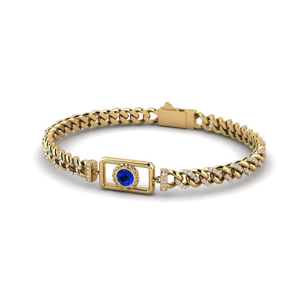 14k Oro Amarillo Safiro (Creado en Laboratorio) Pulsera de Mujer Impact