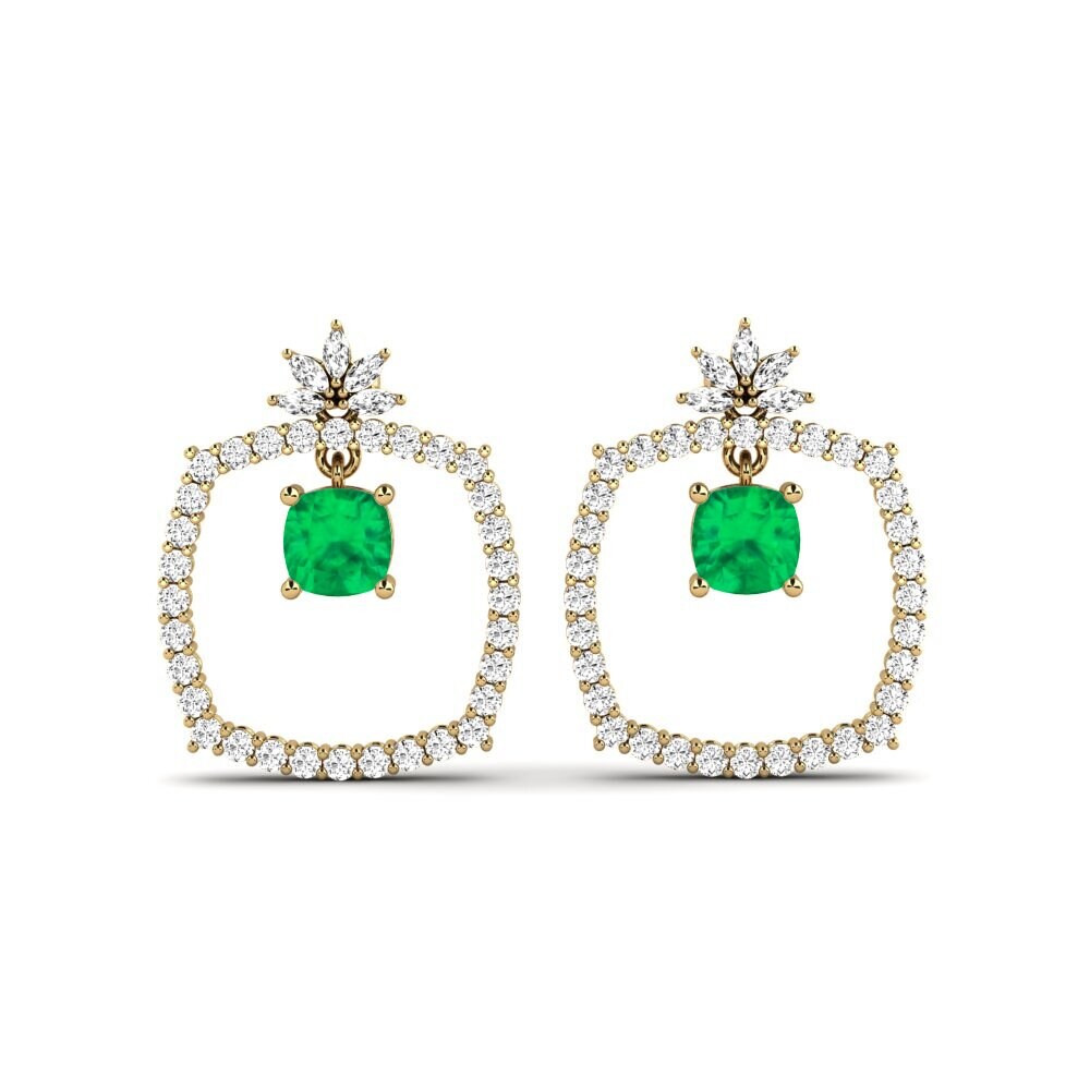Boucles D'oreilles En Or Jaune 18 Carats Avec émeraudes De Labo 7.00 Ct - Créées Sur Mesure