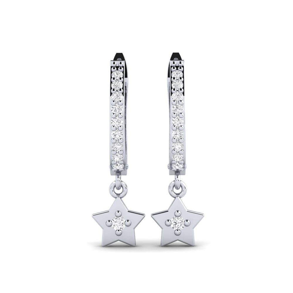 14k Oro Blanco Pendientes Indobya Daughter