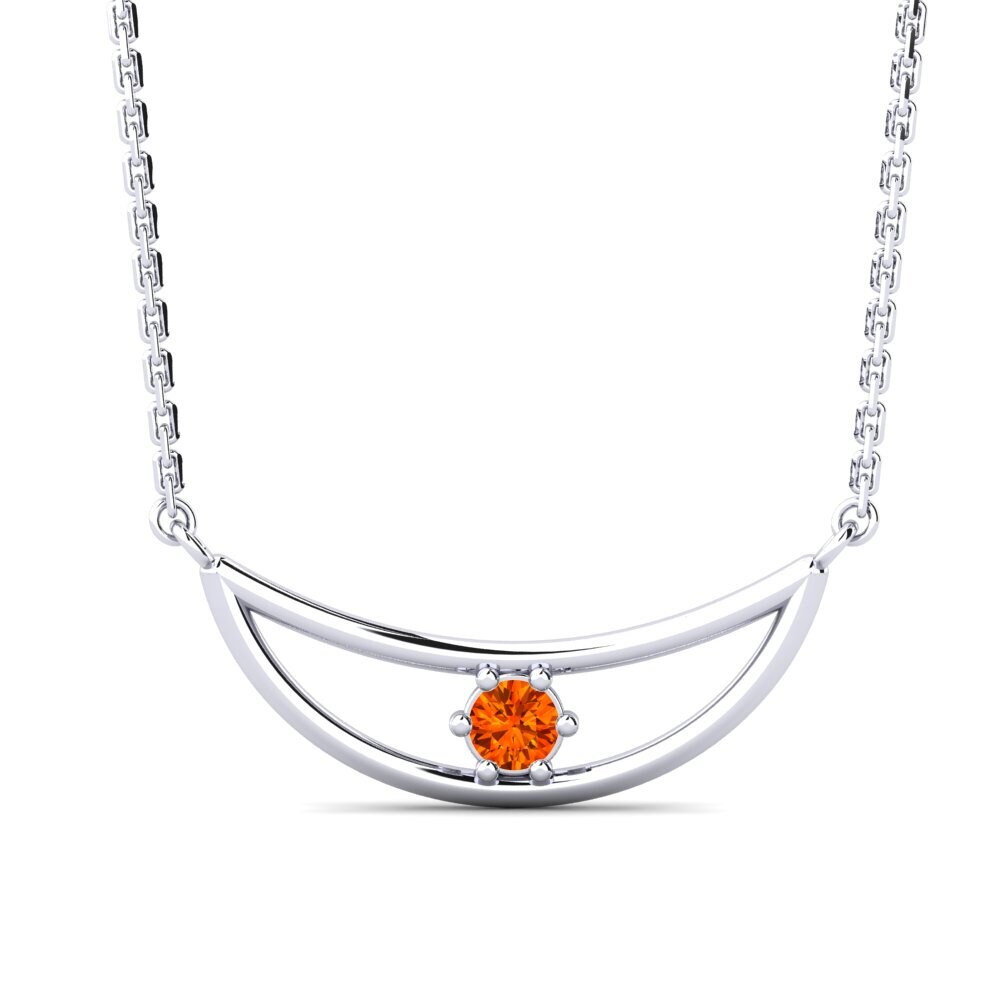 14k Oro Blanco Zafiro Naranja Collar de Mujer Infant