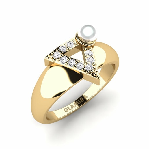 Pinky Ring Ingxube 585 Yellow Gold & White Sapphire & White Pearl