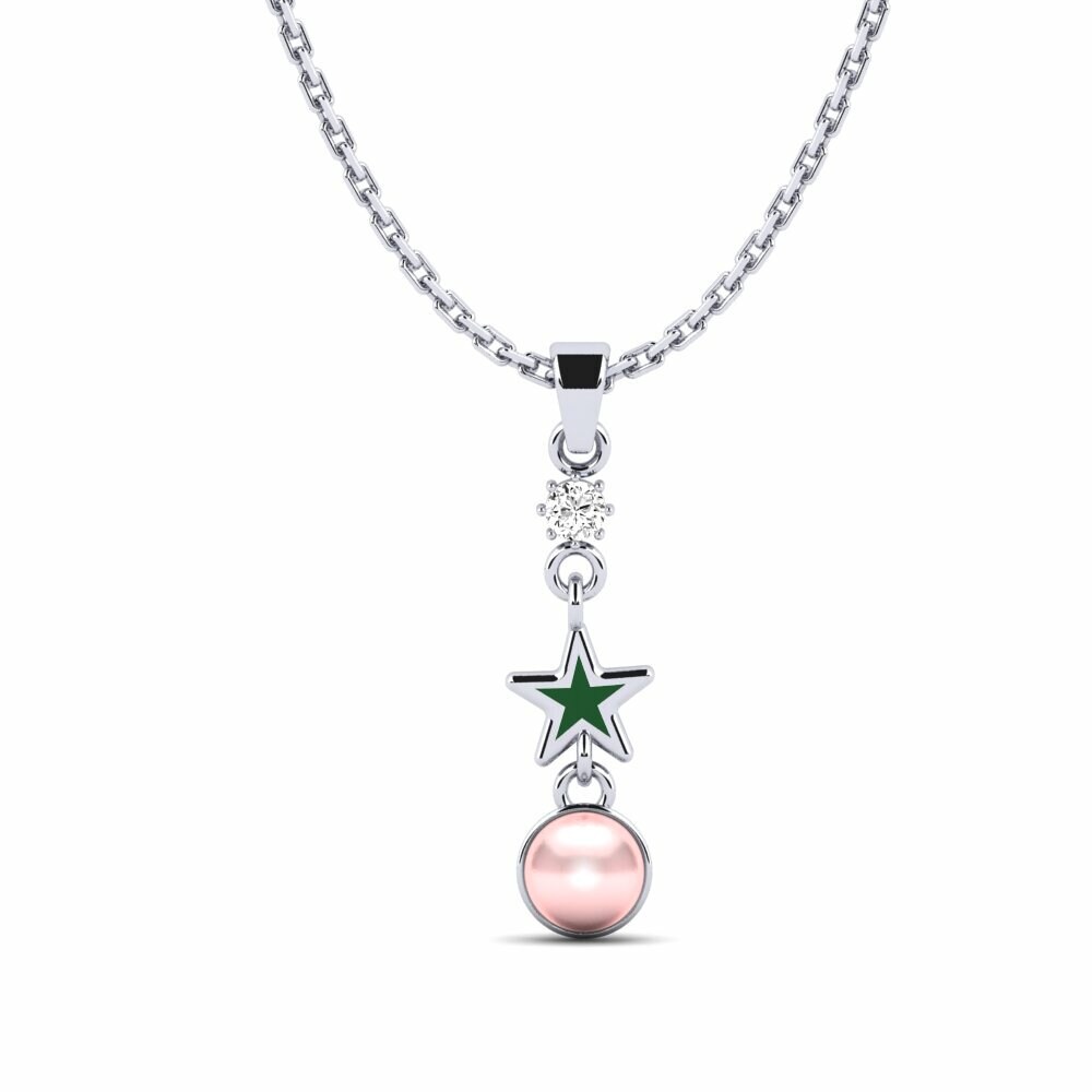 Vàng Trắng 14K Tròn Đá Moissanite Mặt dây chuyền nữ Inmate