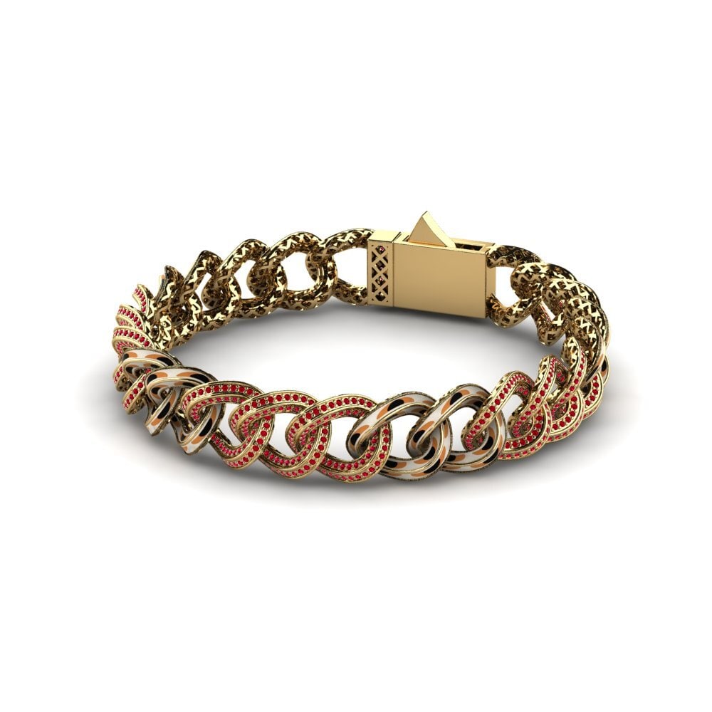 14k Oro Amarillo Circonita Roja Pulsera de Mujer Inserne