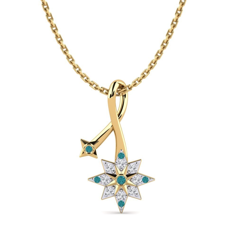14k Yellow Gold Blue Diamond Women's Pendant Interstellar