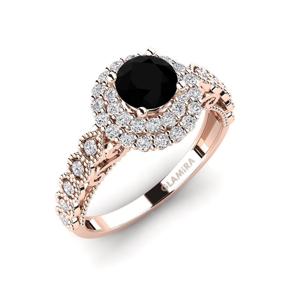 9k Rose Gold Black Onyx Engagement Ring Intrauterine