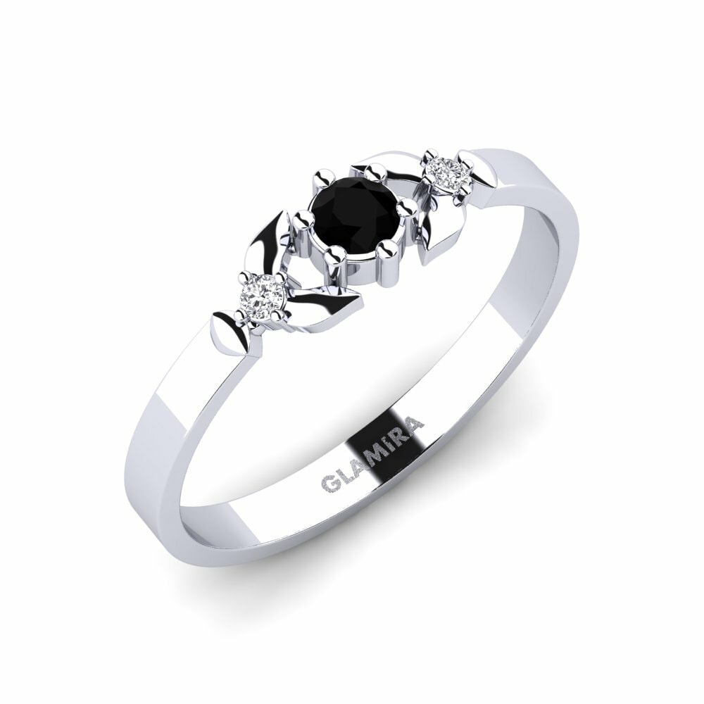 Side-Stone Engagement Rings Iodine 585 White Gold Black Diamond
