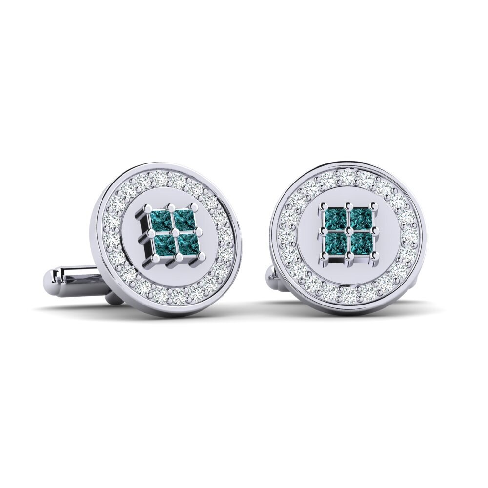 9ct White Gold Blue Diamond Cufflink Ioneds