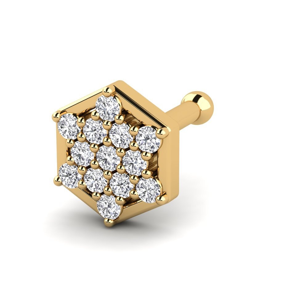 Piercing Pour Nez En Or Jaune 18 Carats Avec Diamant Brillant 0.010 Carat - Neuf Avec étiquettes