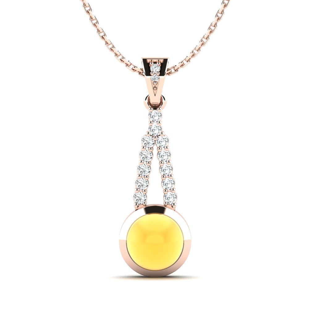 14k Oro Rosa Citrino Cabujón Colgante de Mujer Iskra