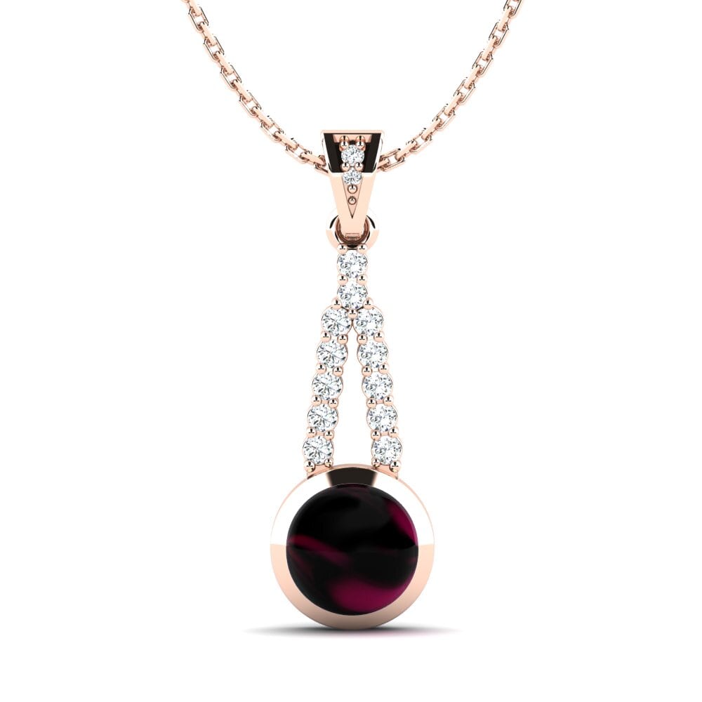 14k Oro Rosa Granate Rhodolite Cabujón Colgante de Mujer Iskra