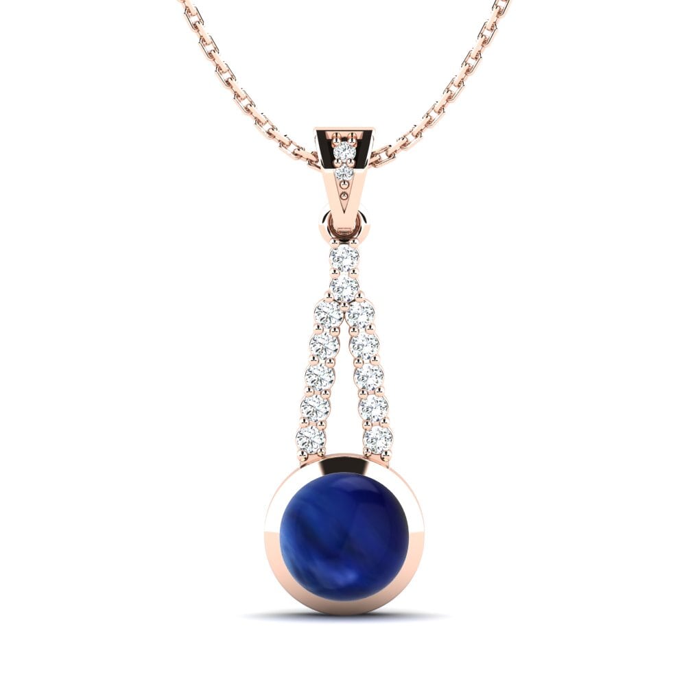 14k Oro Rosa Zafiro Cabujón Colgante de Mujer Iskra