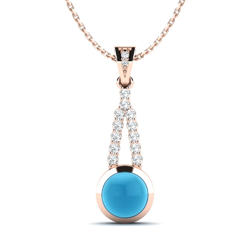 14k Oro Rosa Topacio Azul Cabujón Colgante de Mujer Iskra