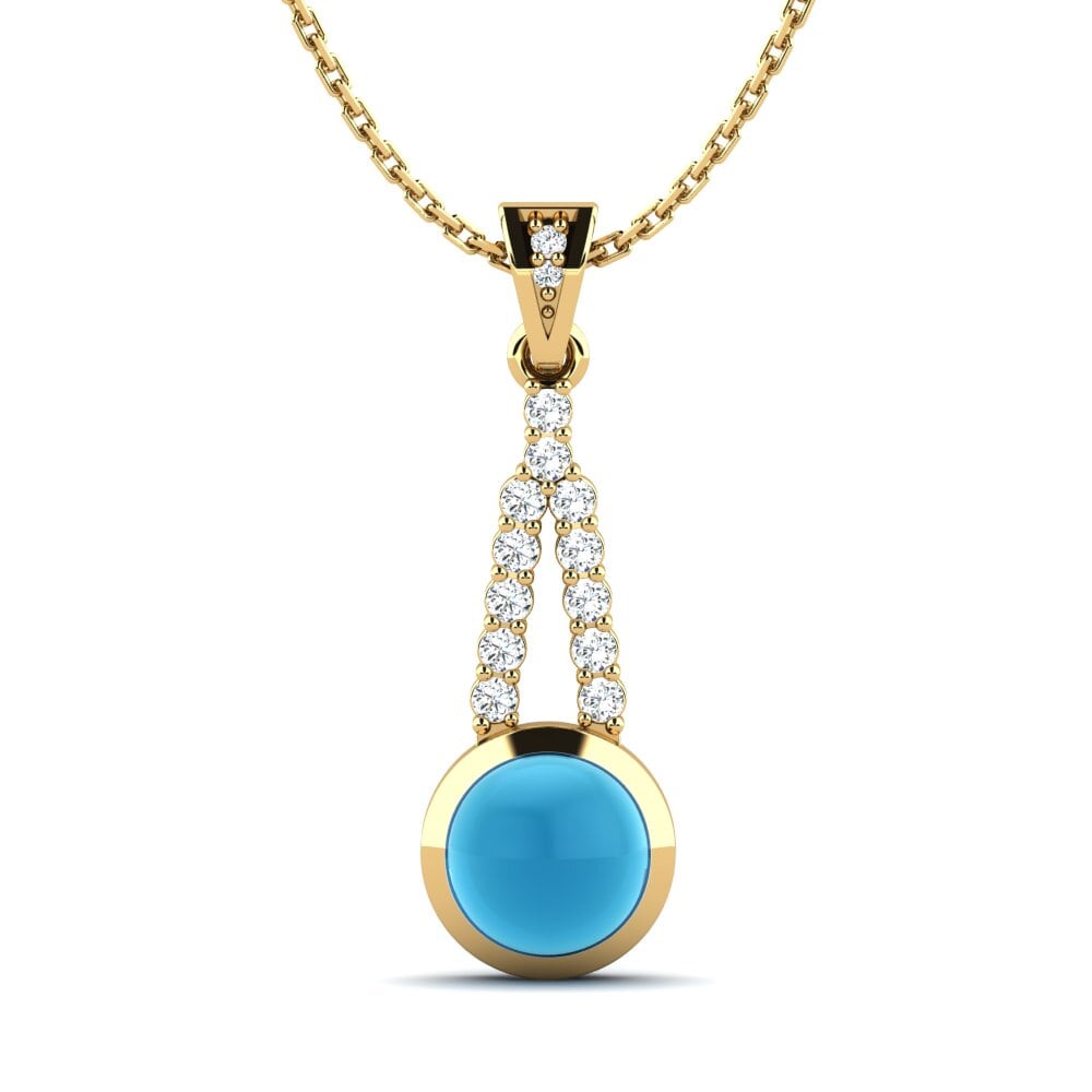 18k Oro Amarillo Topacio Azul Cabujón Colgante de Mujer Iskra