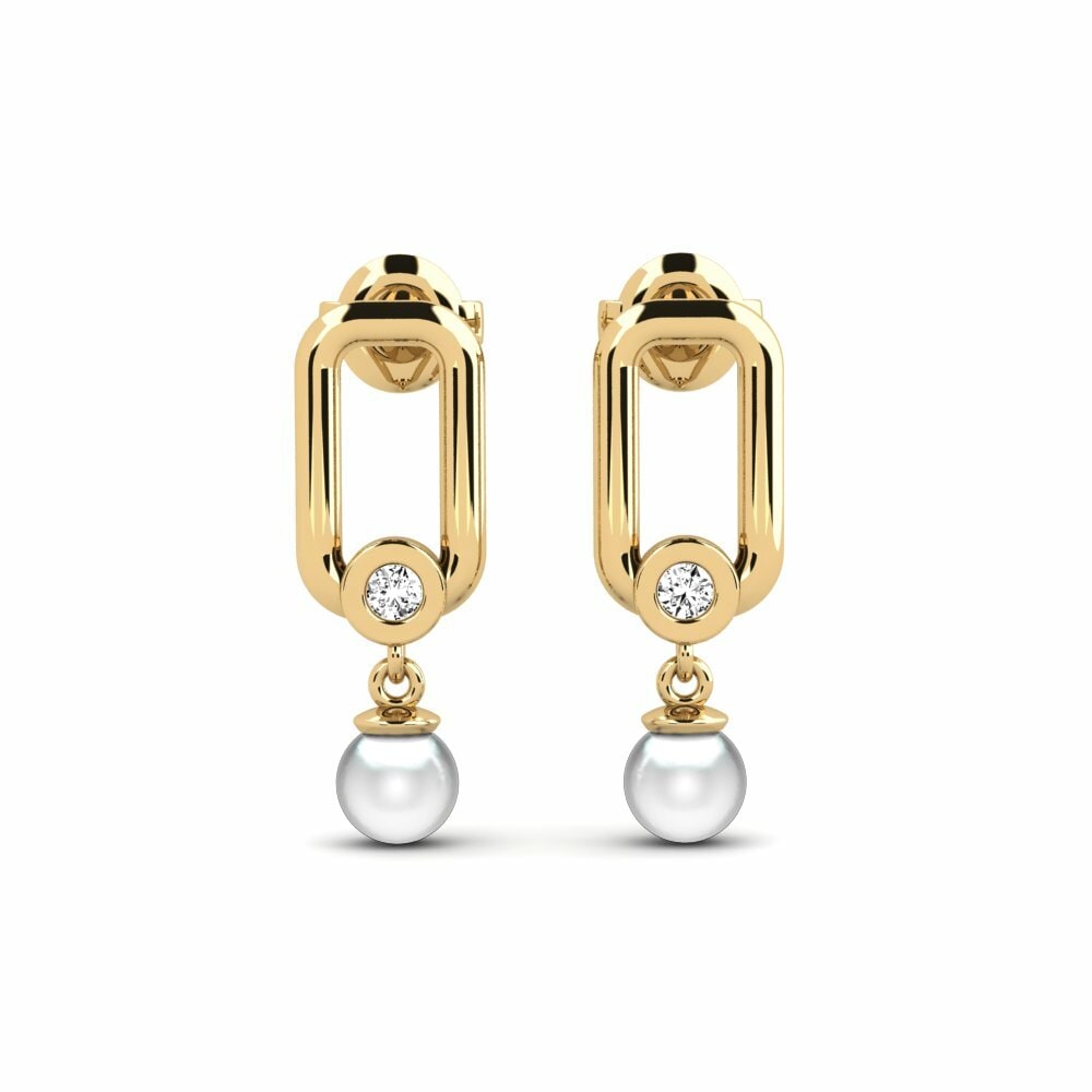 Round 0.05 Carat Cultured Pearls Moissanite 14k Yellow Gold Women's Earring Itchar