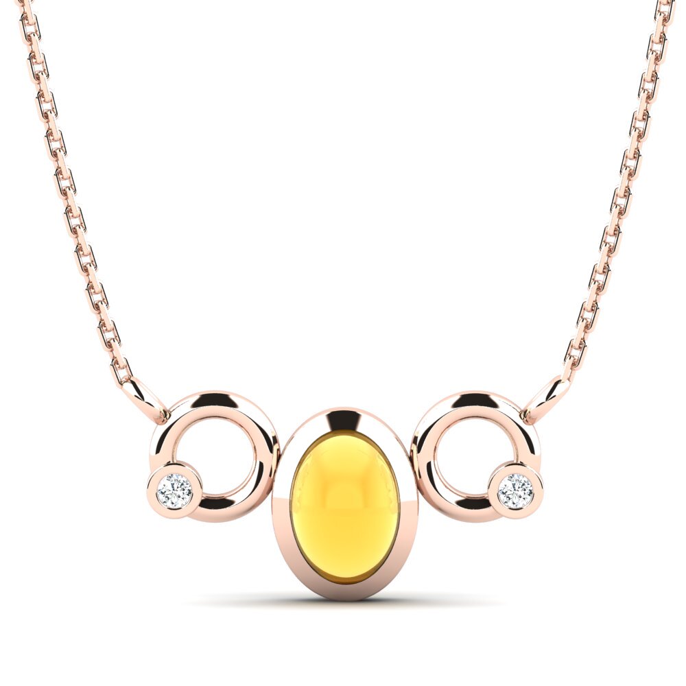 14k Oro Rosa Citrino Cabujón Collar de Mujer Iva